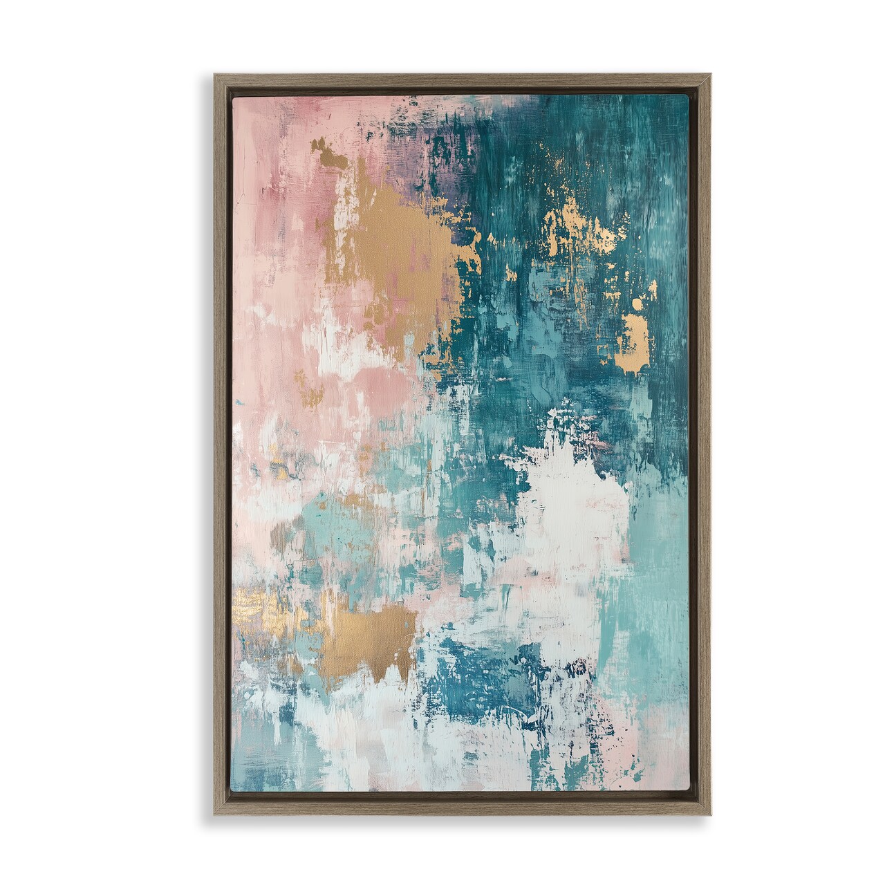 Stupell Industries Teal Green Gold Abstract Floater Framed Canvas Wall Art Design by Gina Kelly